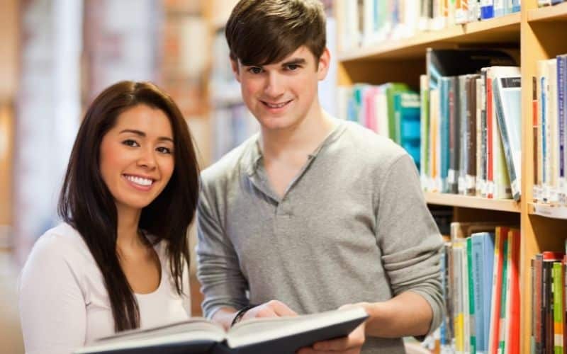 students in the library