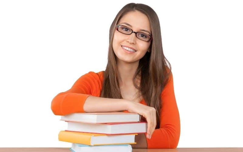 woman with books