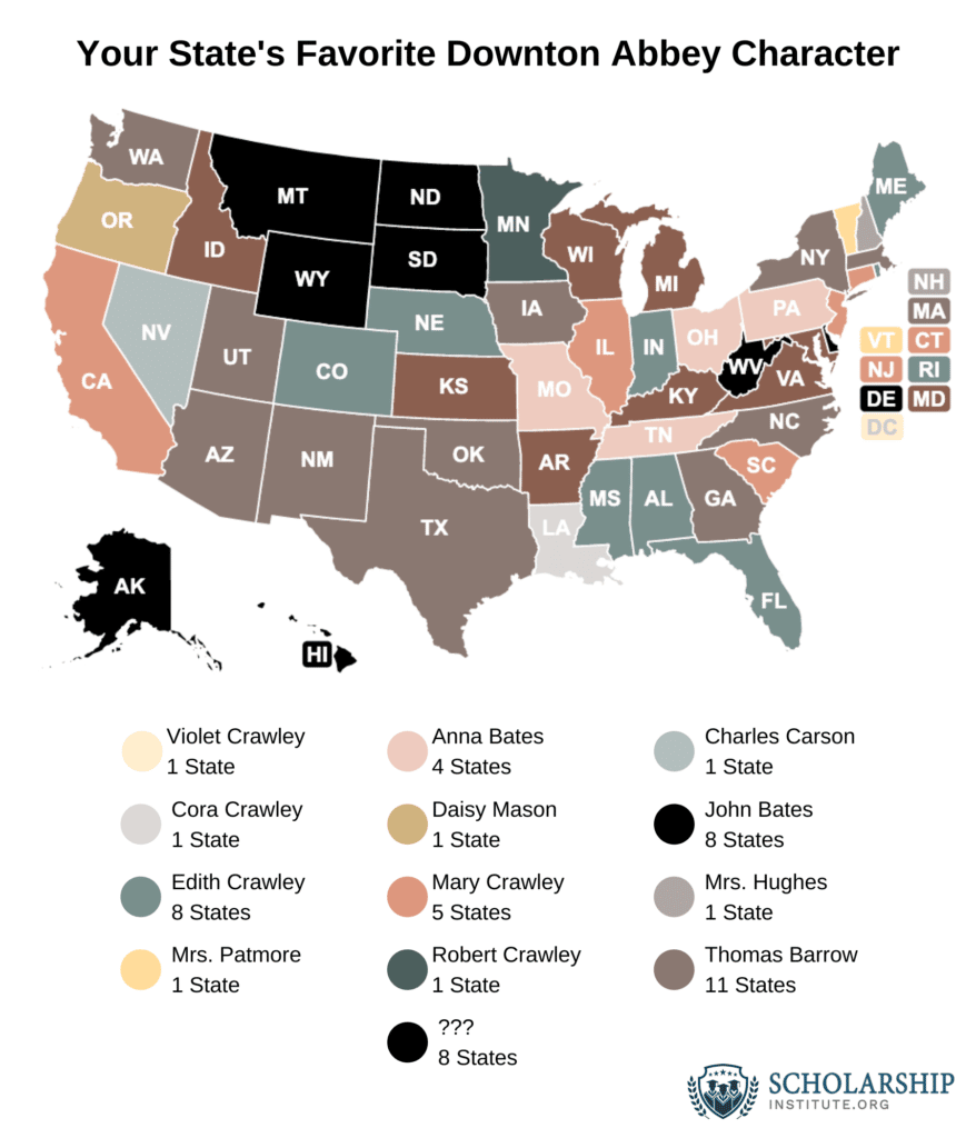 Map of Your State's Favorite Downton Abbey Character