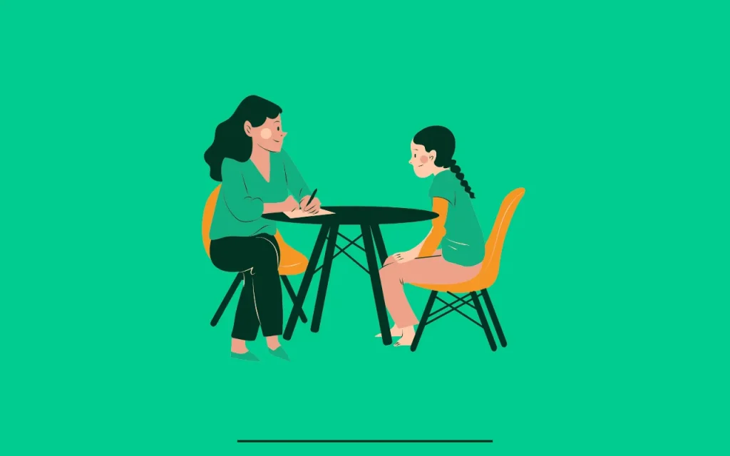 graphic of social worker and child at a table