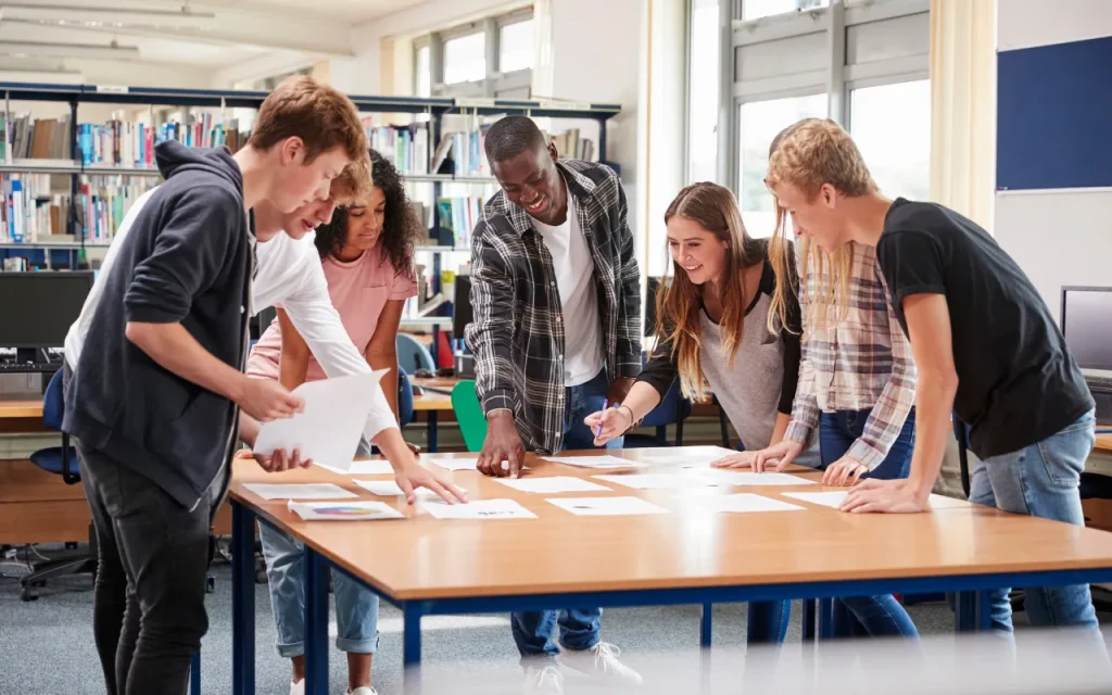 college students working together