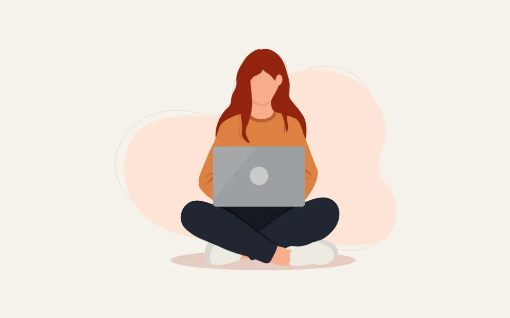 graphic of a redhead on a computer