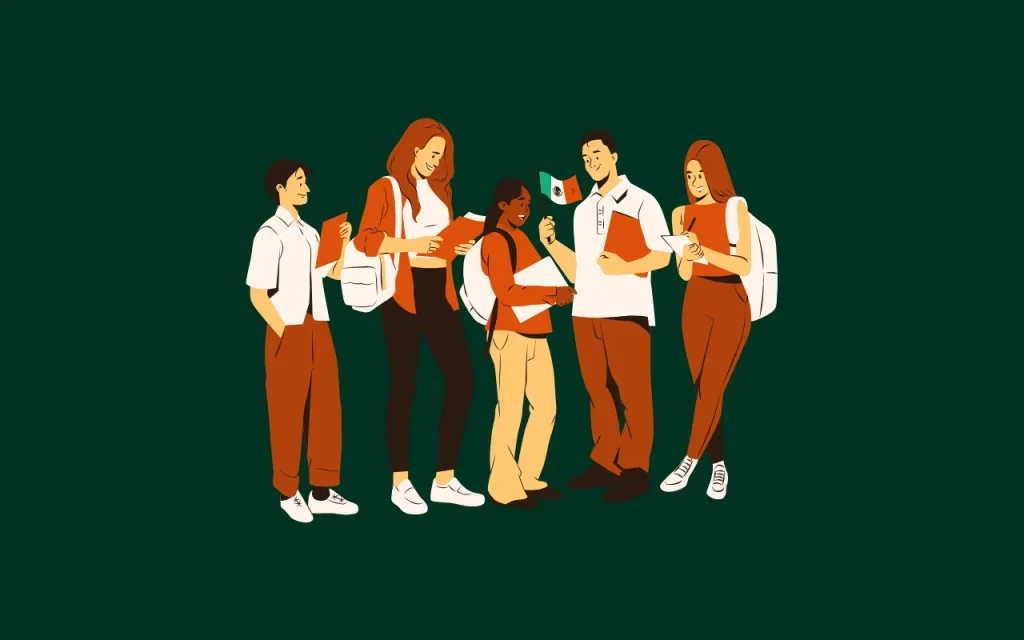 graphic of students gathered some with red hair