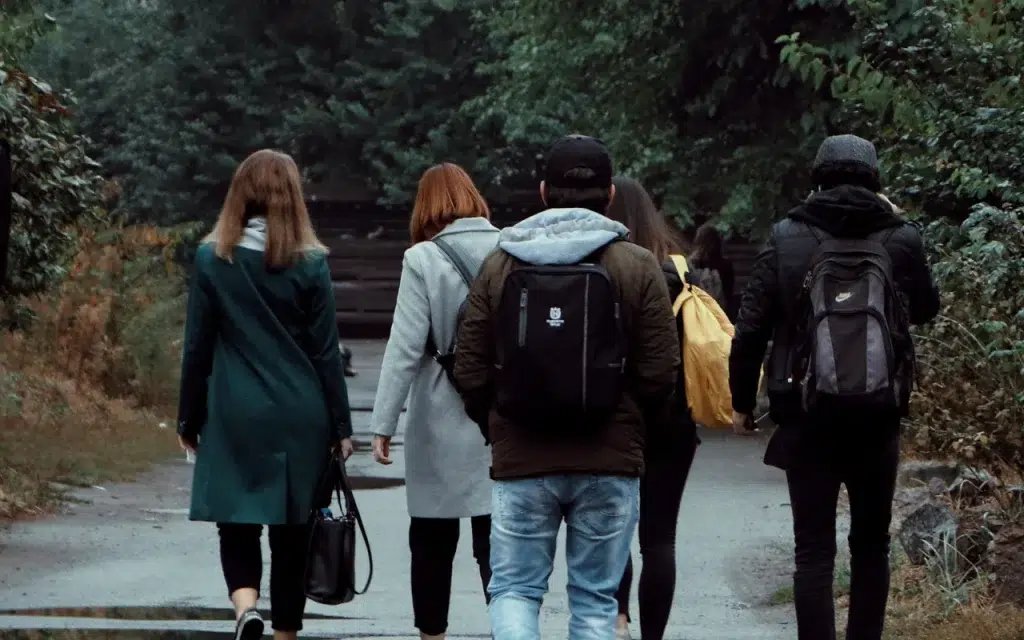 students walking to class