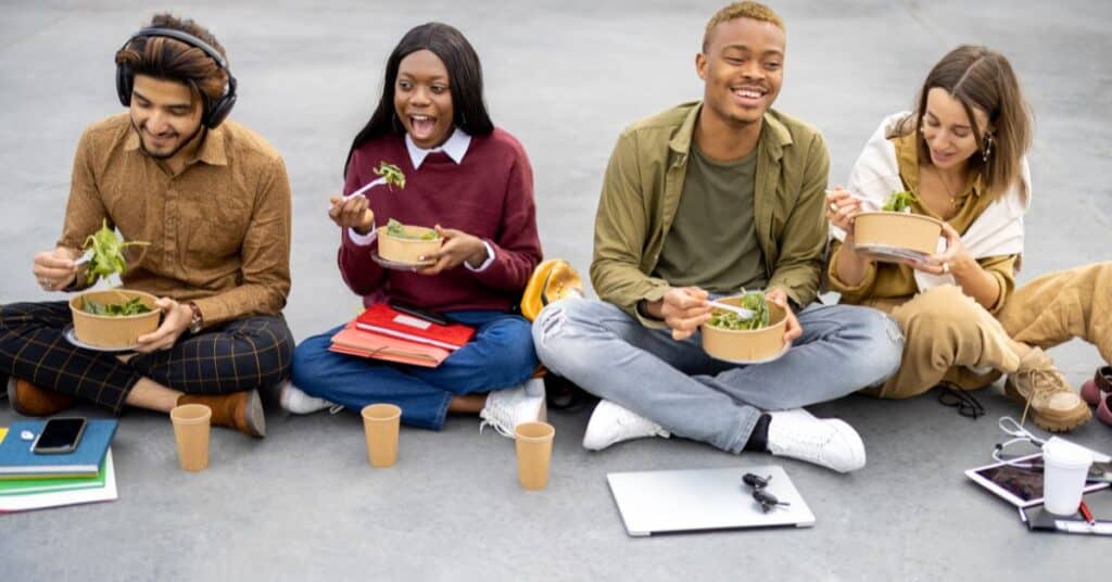 students eating