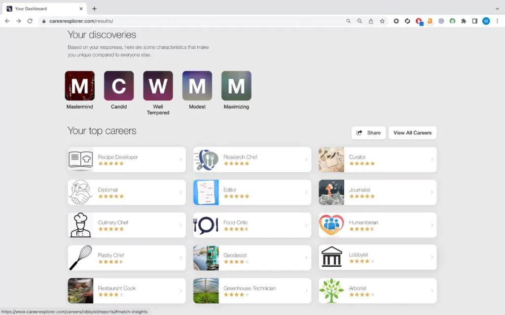 careerexplorer results