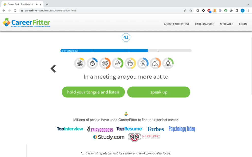 careerfitter test question