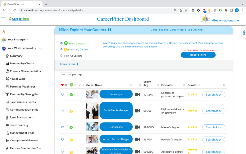 CareerFitter Result Choice