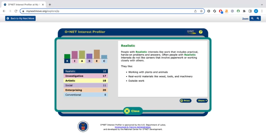 O*NET Interest Profiler at My Next Move