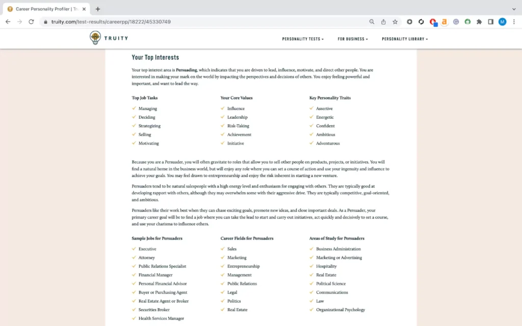  truity career personality test 