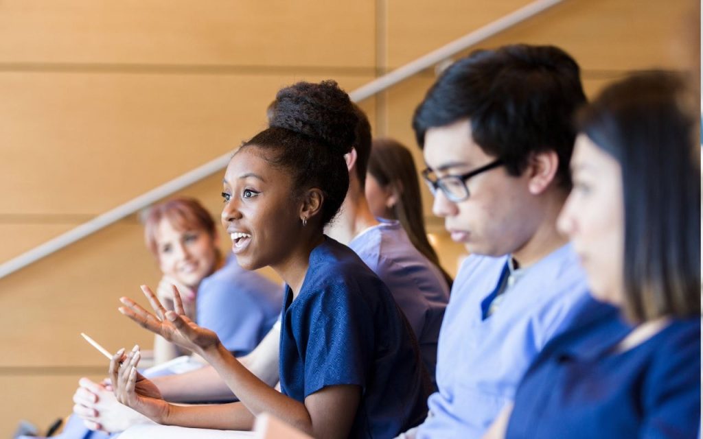 medical student participates in class discussion