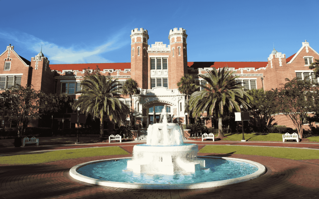 florida university campus with water fountain