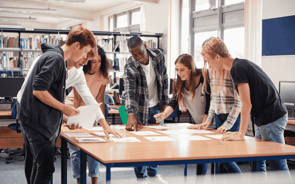 north carolina students work together in school library