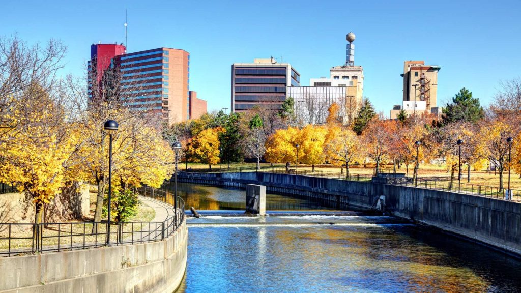 michigan university campus with river