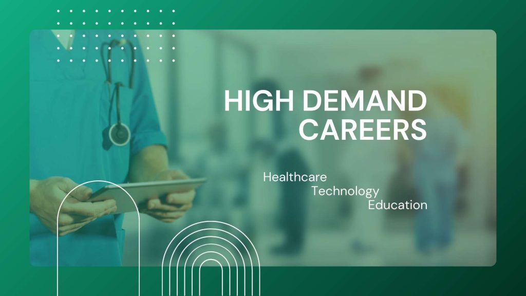 high demand careers graphic of nurse with stethoscope