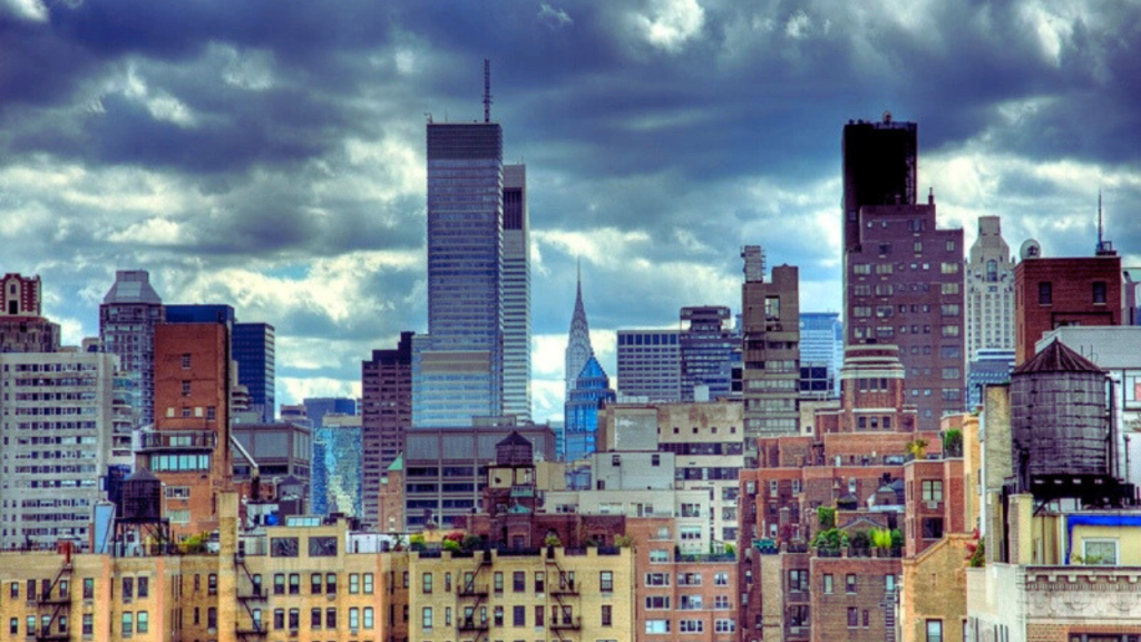 city skyline with overcast sky