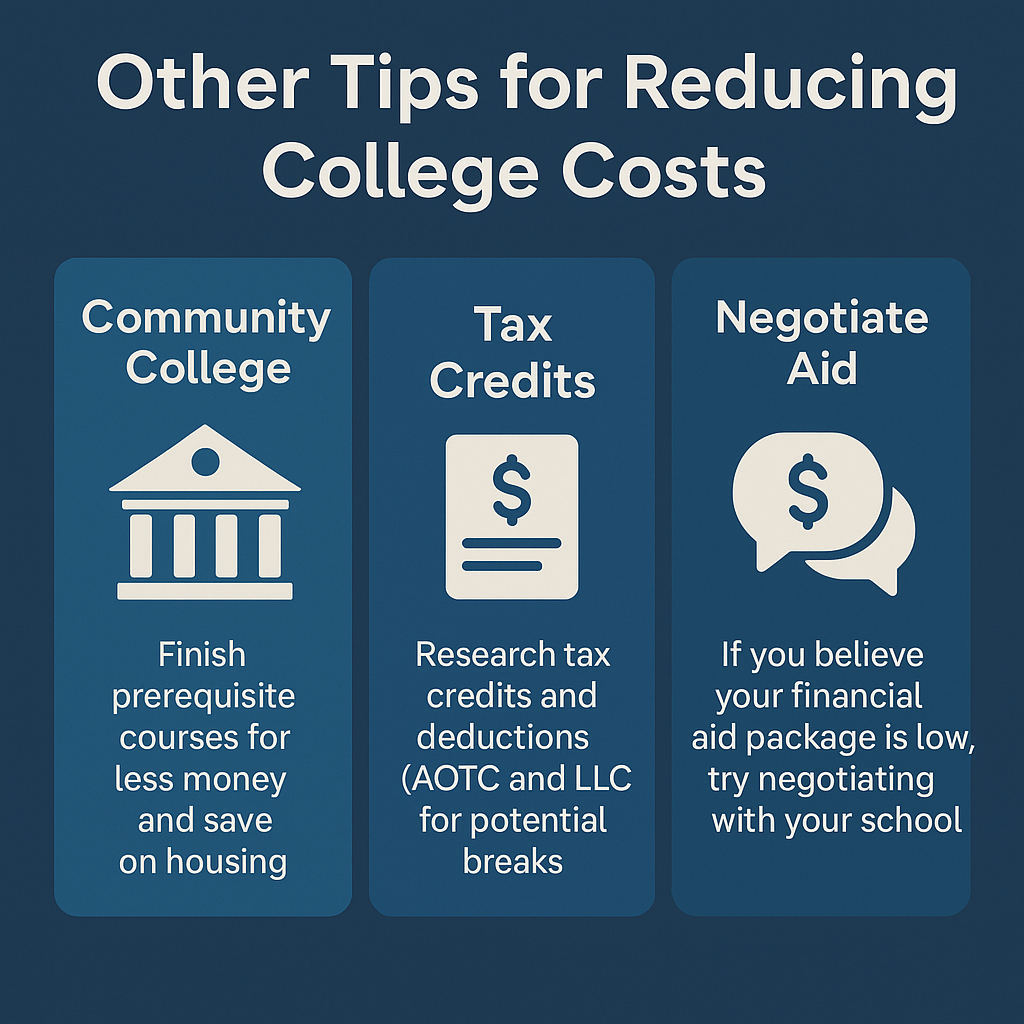 Try community college, tax credits, and negotiating aid to reduce costs of education.